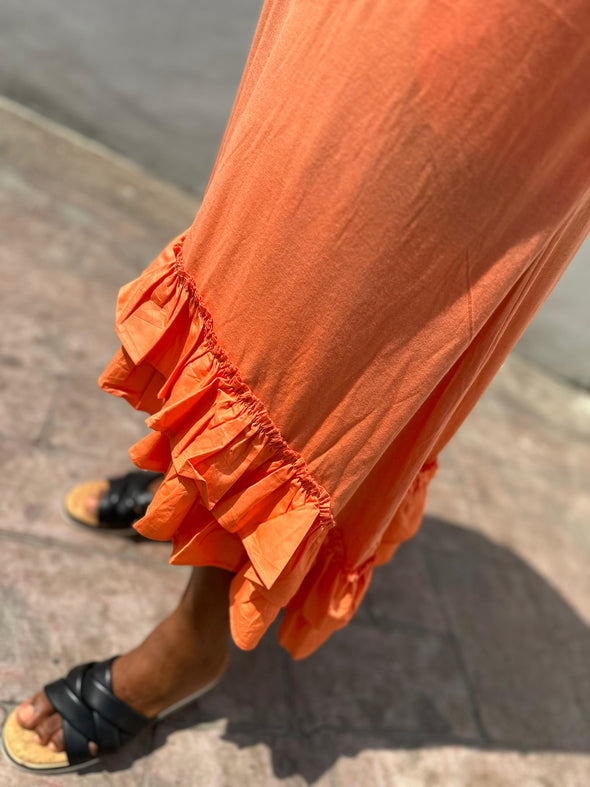 He still parts river & seas | Orange | Midi Length T-Shirt Dress