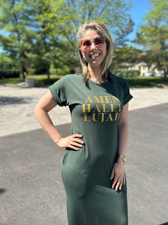 AMEN HALLELUJAH | BOTTLE GREEN DRESS | ANKLE LENGTH