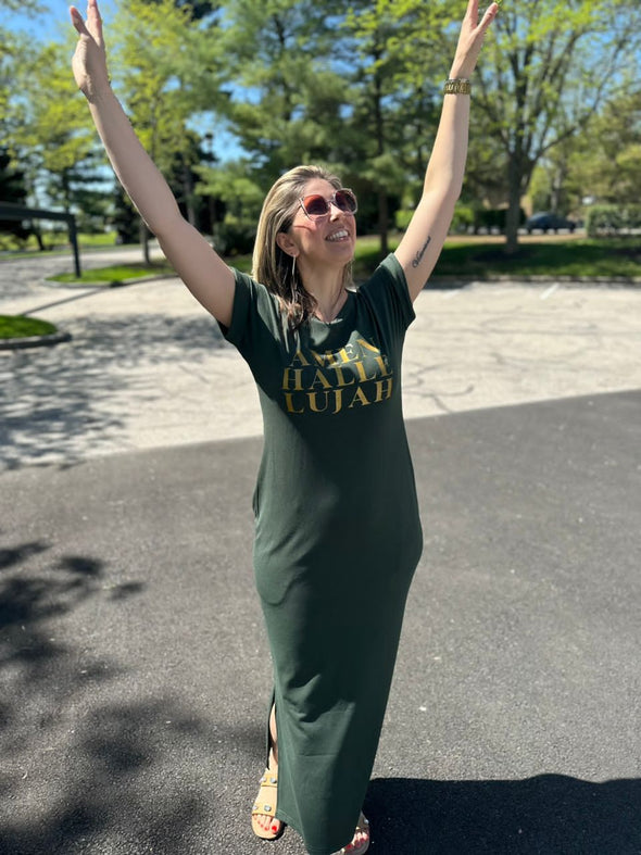 AMEN HALLELUJAH | BOTTLE GREEN DRESS | ANKLE LENGTH