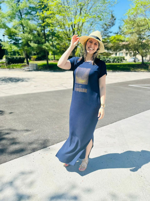 He still Parts Rivers & Seas | Navy Blue Dress | Ankle Length
