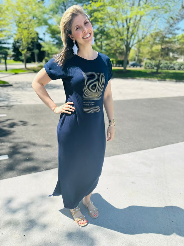He still Parts Rivers & Seas | Navy Blue Dress | Ankle Length