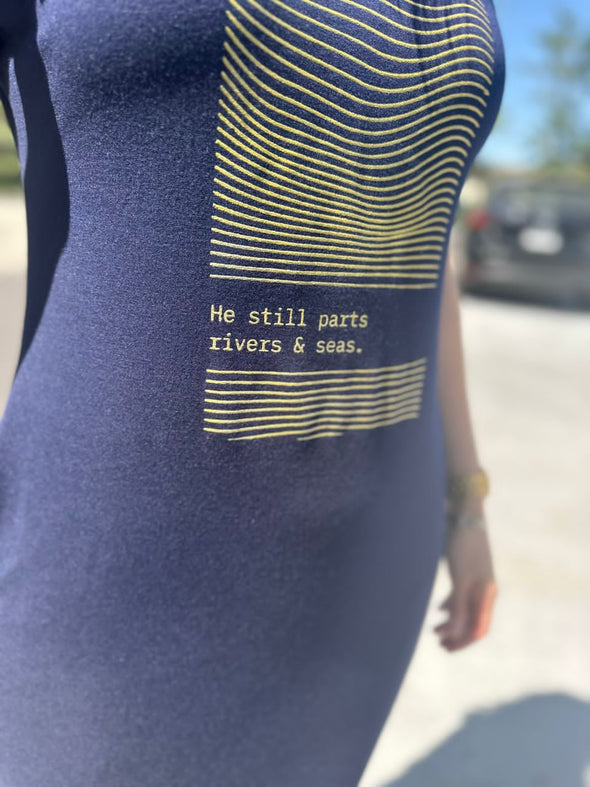 He still Parts Rivers & Seas | Navy Blue Dress | Ankle Length