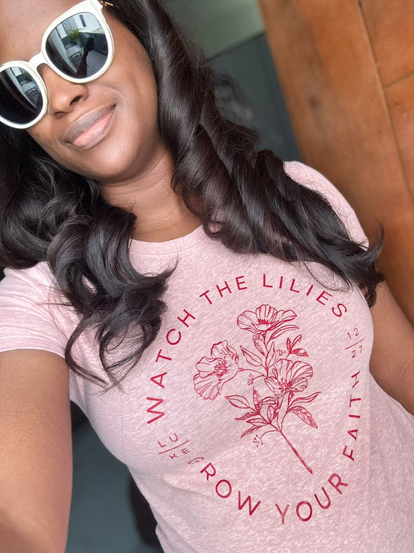 Grow your Faith | Pink | Luke 12:27 | Ladies Fitted T-shirt