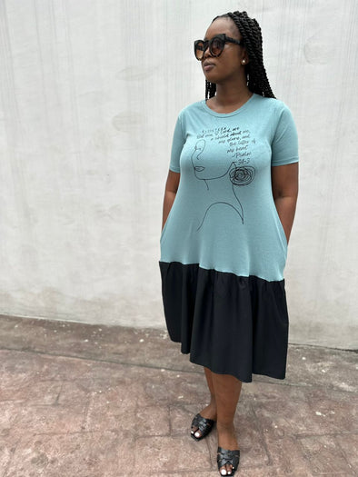 THE LIFTER OF MY HEAD | MINT GREEN/ BLACK|  LOOSE FIT MIDI LENGHT DRESS | PSALM 3:1-3