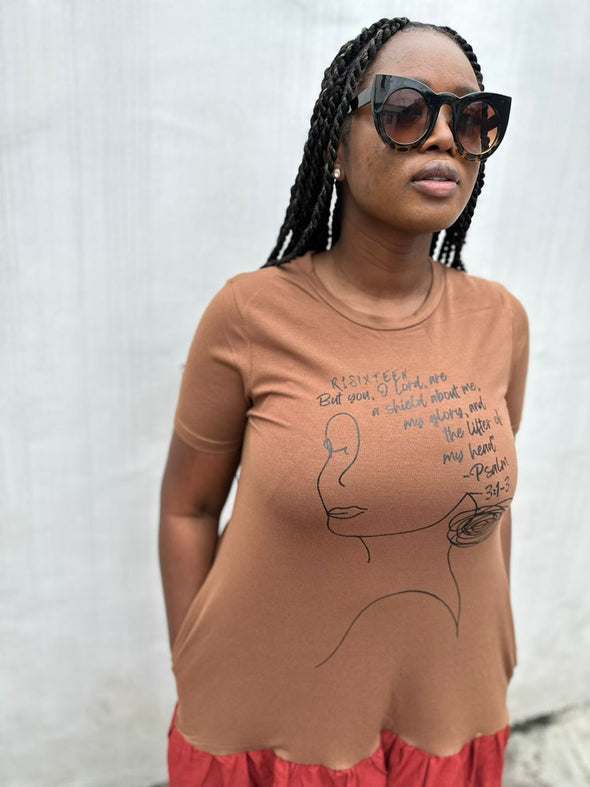 THE LIFTER OF MY HEAD | PSALM 3:1-3 | BROWN/RED |  LOOSE FIT MIDI DRESS