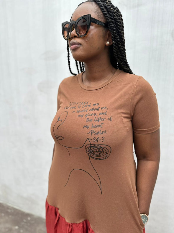 THE LIFTER OF MY HEAD | PSALM 3:1-3 | BROWN/RED |  LOOSE FIT MIDI DRESS