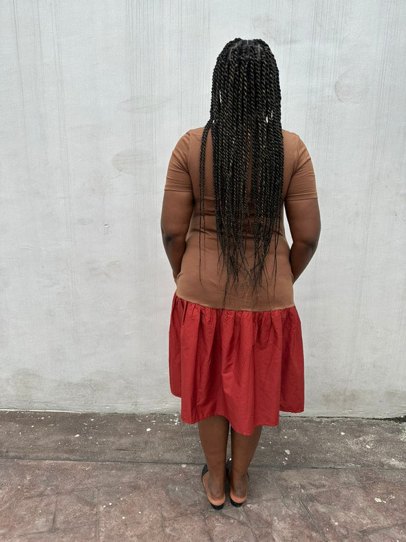 THE LIFTER OF MY HEAD | PSALM 3:1-3 | BROWN/RED |  LOOSE FIT MIDI DRESS