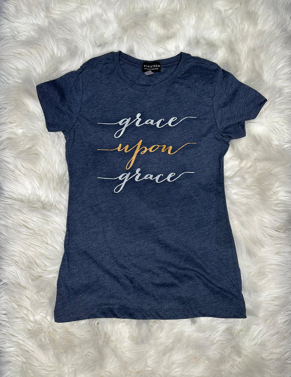 Grace Upon Grace | Heather Blue | Ladies Fitted T-Shirt