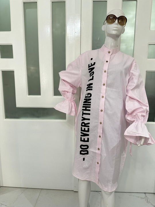Do Everything In Love | Pink Colour | Cotton Shirt Dress
