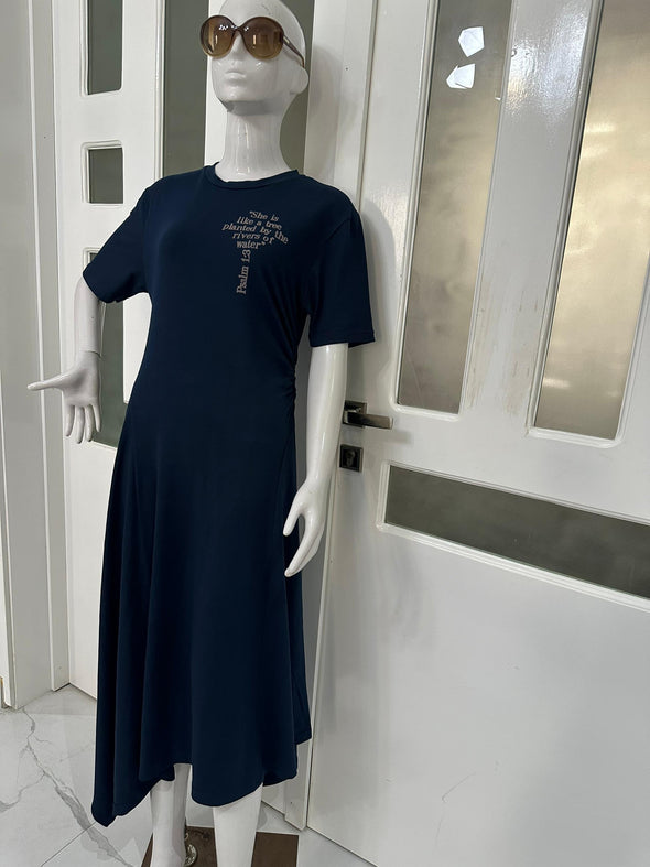 She is like a tree| Navy Blue Dress | Midi Length