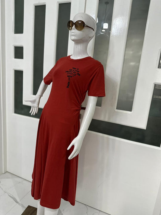 She is like a tree| Reddish Orange Dress | Midi Length