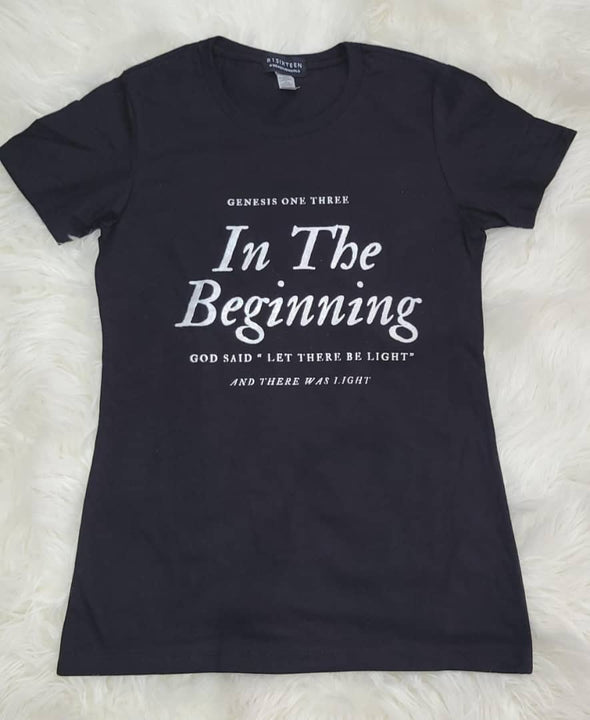 In the beginning | Black | Gen 1:3 | Ladies Fitted T-shirt