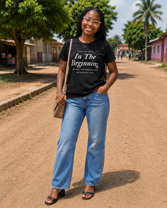 In the beginning | Black | Gen 1:3 | Ladies Fitted T-shirt