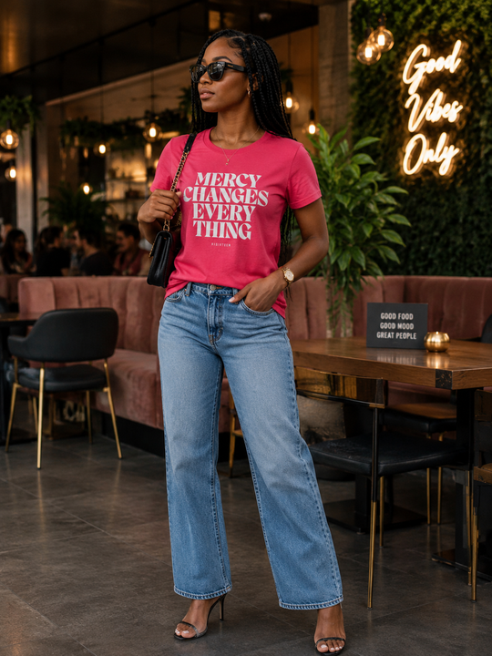Mercy Changes Everything | Red | Ladies Fitted T-Shirt