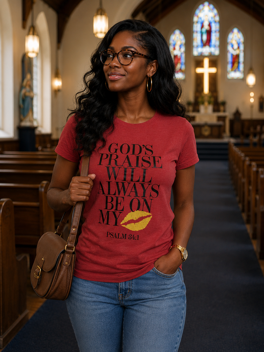 God's Praise | Heather Red| Ladies Fitted T-Shirt