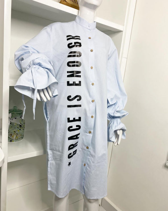 Grace is Enough | White/Blue | Cotton Shirt Dress