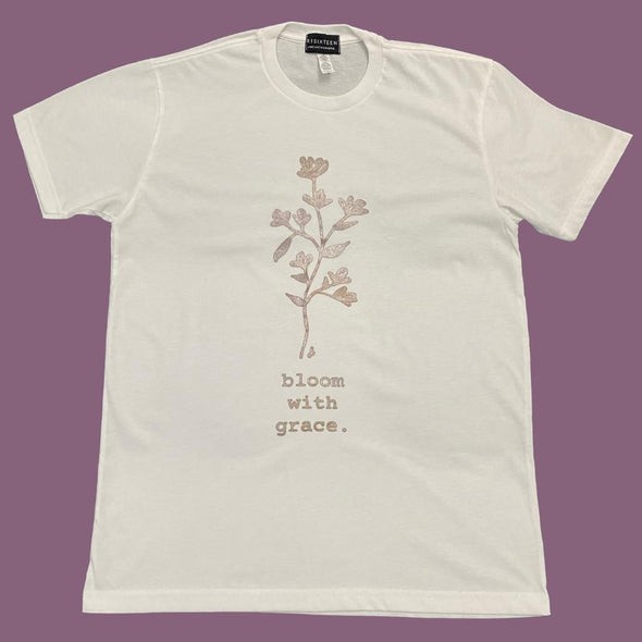 Bloom with Grace | Ladies Tee | White | Relaxed Fit T-Shirt