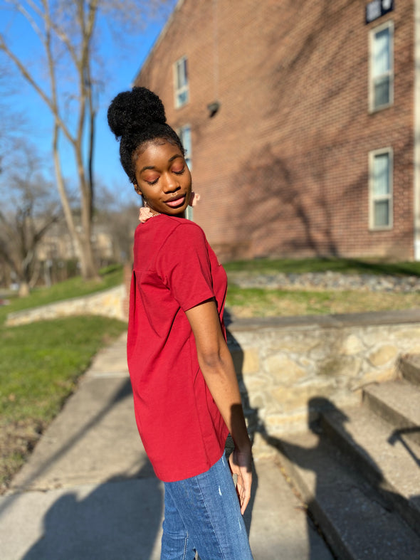 #Blessed | Burgundy |  High-Low Loose Fit T-Shirt