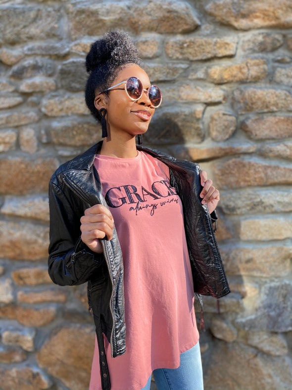 Grace Always Wins | Peach |  High-Low Loose Fit T-Shirt