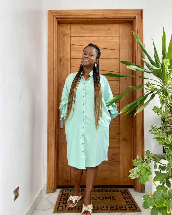 Light Shines | Mint Green Colour | Cotton Shirt Dress