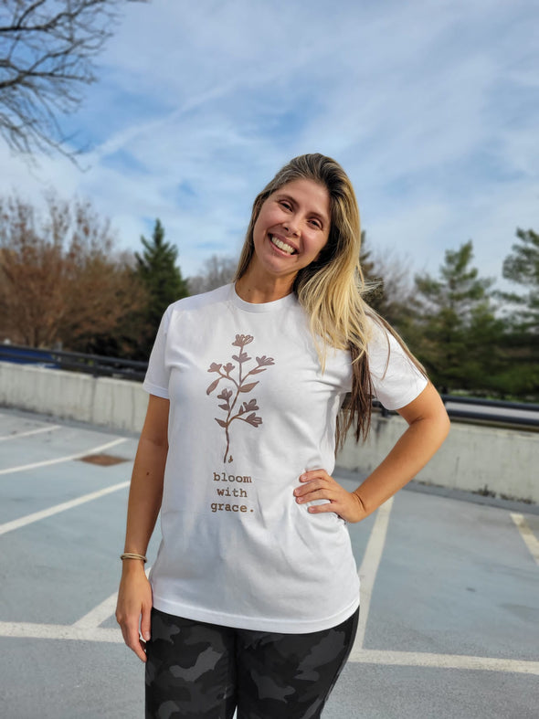 Bloom with Grace | Ladies Tee | White | Relaxed Fit T-Shirt