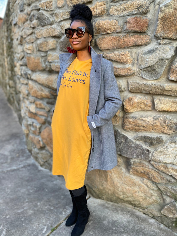 2 Fish & 5 Loaves | Mustard | Knee Length T-Shirt Dress