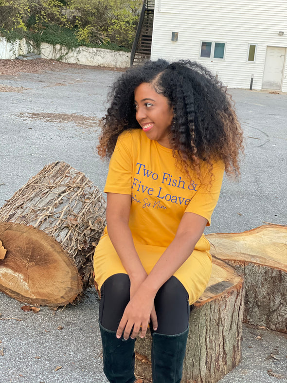 2 Fish & 5 Loaves | Mustard | Knee Length T-Shirt Dress
