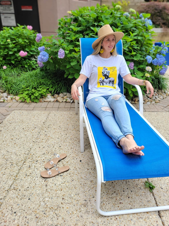 She Laughs| Long tail Ladies Tee | White | Relaxed Fit T-Shirt