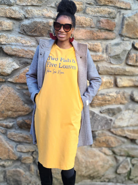 2 Fish & 5 Loaves | Mustard | Knee Length T-Shirt Dress
