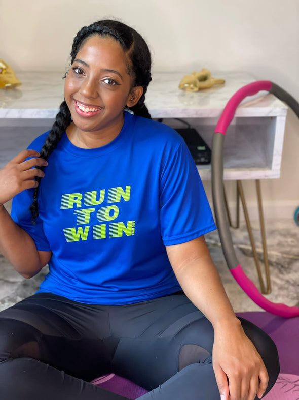 Run To Win | Blue | Ladies Fitness T-Shirt