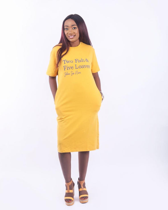 2 Fish & 5 Loaves | Mustard | Knee Length T-Shirt Dress